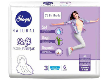 Прокладки гигиенические ультратонкие Sleepy natural extra soft night 7капель 6шт