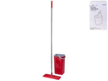 Швабра плоская с ведром, отжим, телескопическая ручка, микрофибра, металл, пластик, 130×33×12см