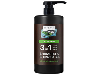Гель-шампунь Cool Men Ultramint 2 в 1, с ментолом и алоэ вера, охлаждающий эффект, 1л