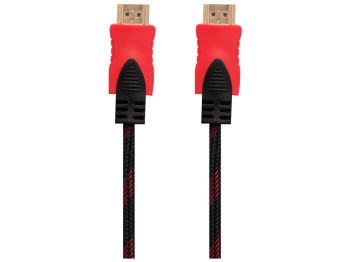 Кабель HDMI- HDMI 1.4V 5m (Тканинний провід), Чорно-Червоний