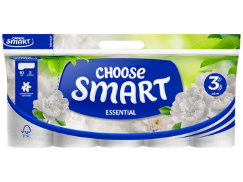 Папір туалетний Smart Essential, 3 шари, 10 рулонів, 14,4м, колір білий