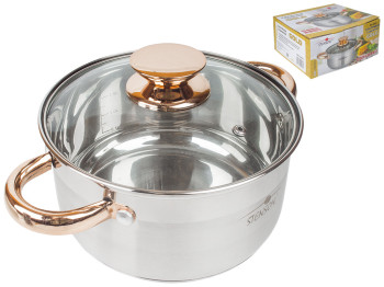 Кастрюля Stenson "Gold" со стеклянной крышкой, индукционное дно D18см 2,6л