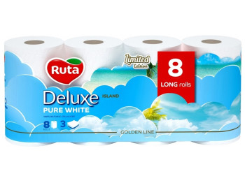 Папір туалетний Ruta Pure White Deluxe, 8рулонів, 3шари, білий