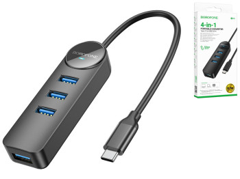 USB Hub Borofone DH5 4-in-1 (Type-C to USB3.0*4)(L=0.2M) Цвет Черный