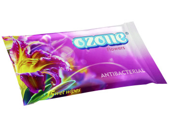 Вологі серветки "OZONE" "З ароматом квіткової свіжості" антібактеріальні 15 шт