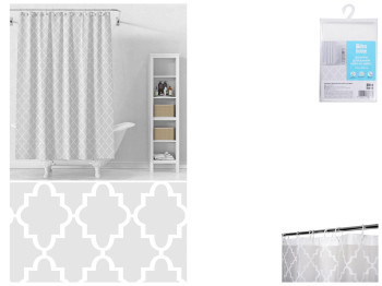 Шторка для ванной Idea Home Grey-Olympic, с крючками, 12шт, 180х200см