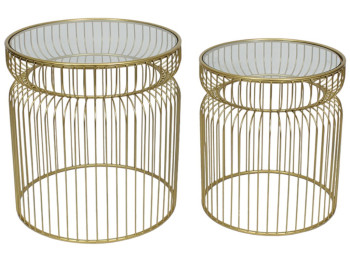 Набор металлических журнальных столиков со стеклянными столешницами, 48x48x51см и 40x40x46см