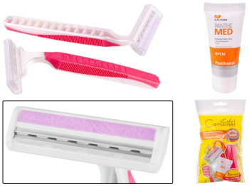 Набор для бритья Lady Caramel, 5 одноразовых станков с двойными лезвиями и крем Panthenol, 300мл