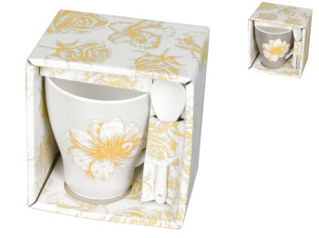 Чашка с ложкой в подарочной упаковке Сатин-голд 375мл