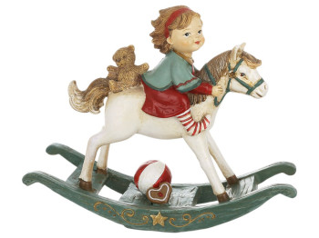 Фигура декоративная Девочка на лошадке-качалке, полистоун, 15,5×5×13см,