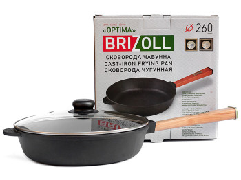 Сковорода чугунная Brizoll "Optima" стекл. крышка, съемная ручка D26см, 50,2х26,9х11,9см О2660-Р-C