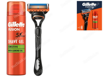 Подарочный набор Gillette Fusion 5 (Бритва+1 картридж+Гель для бритья, для чувствительной кожи 200мл