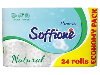 Бумага туалетная Soffione Premio Natural трехслойная, белая (цена за 24 рулона)