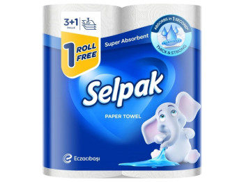 Рушник кухоний Selpak Super Absorbent білий тришаровий (ціна за упаковку 4шт)