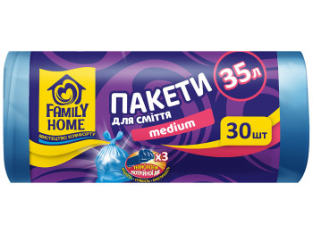 Пакеты для мусора Family Home, 45x55см, голубые, 35л, 30шт