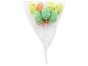 Пасхальный декор Easter eggs с посыпкой на палочках, набор 9 шт, 24×5см (цена за уп)