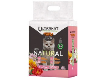 Соевый наполнитель для кошачьего туалета Ultrakat Tofu с ароматом цветов, 3мм, 6л, 2,5кг
