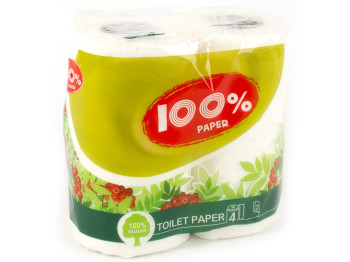 Папір туалетний білий двошаровий "100% Paper" (ціна за уп. 4 рулони)
