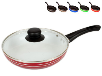 Сковорода керамическое покрытие с крышкой стеклянной (расцветки ассорти) D22см