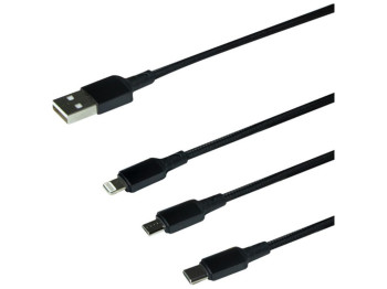 Кабель USB Borofone BX72 3-in-1 IP+Type-C+Micro Цвет Черный