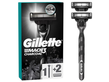 Бритва с 3 лезвиями Gillette Mach3 Charcoal с 2 сменными кассетами