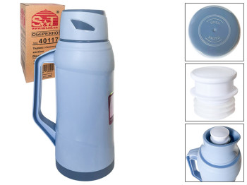 Термос со стеклянной колбой, цвет - голубой, 2л