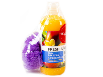 Крем-гель для душу Fresh juice Caribbean fruit 500мл+спонж