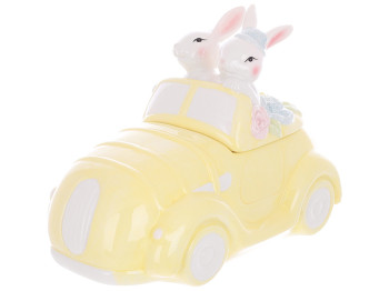 Банка для печенья керамическая Зайчики в машине, 1,7л, цвет-желтый