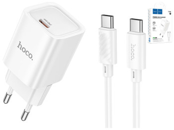 Сетевое зарядное устройство Hoco C148A 1USB-C PD/QC 30W+Type-C to Type-C, цвет белый