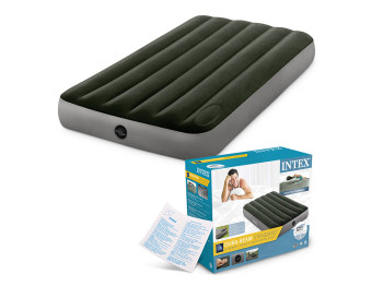 Надувной матрас Intex 64761, ПВХ с велюровым покрытием, ножной насос, 191×99×25см, цвет зеленый