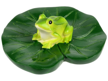 Фигурка для цветочного горшка Frog on a water lily, полирезина, 10см, цвет зелёный