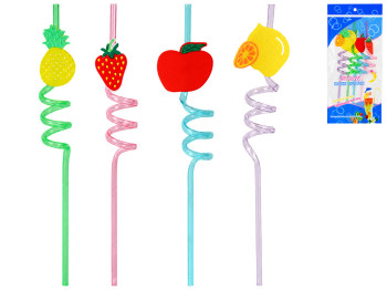 Трубочки для напитков Fruits пластиковые, спиральные с декором, 4 шт., 26 см