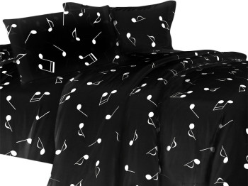 Комплект постельного белья 100% хлопок. евро Ноты на черном, 2 наволочки 50х70см 