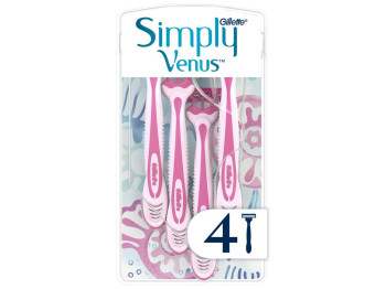 Станок для бритвы Gillette Simply Venus 3, одноразовый, с алоэ, 3 лезвия, пластик, цвет розовый, 4шт