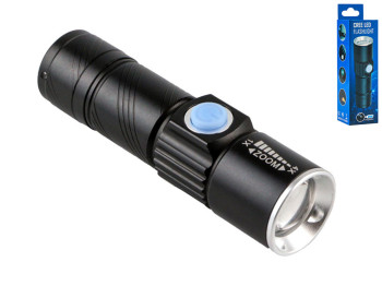 Фонарь карманный F109 XPE, белый свет, аккумулятор встроенный, цвет черный