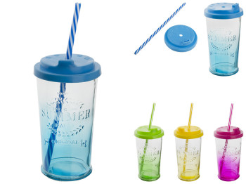 Стакан стеклянный с крышкой и трубочкой Summer 450мл