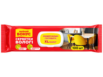 Салфетки хозяйственные влажные Файний Бонус, универсальные, XL, с клапаном, 100 шт