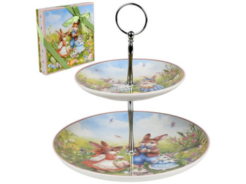 Фруктовница пасхальная Easter Tale, 2 яруса, фарфор, металл, 15,5/23см