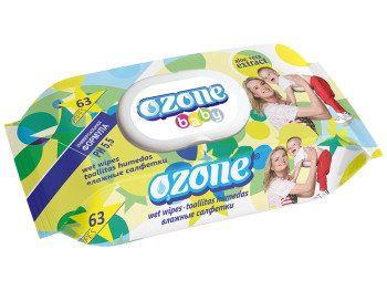 Вологі серветки дитячі "OZONE" "З екстрактом алое" 63шт з клапаном