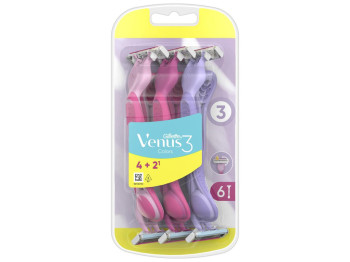 Станок для бритья Gillette Venus 3 Colors, одноразовый, 3 лезвия, пластик, нержавеющая сталь, 6шт