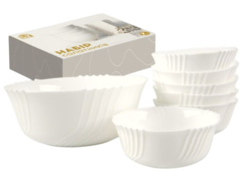 Набор салатников S&T, 7 штук, 1.8 л и 6 по 400 мл, стеклокерамика, цвет белый