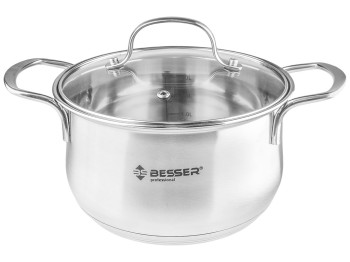 Кастрюля Besser Eterna с крышкой, все типы плит, капсульное дно, нерж.сталь D18см, 2,6л