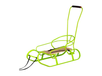 Санки детские с ручкой Экспресс лайм, со спинкой и ремнем безопасности