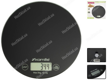 Весы кухонные электронные стеклянные Kamille до 5кг LCD-дисплей CR 2032 18,5х18,5х2см