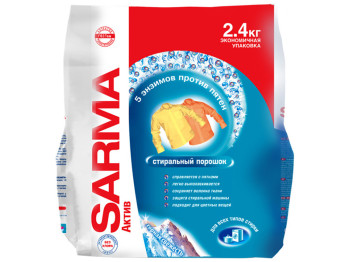 Стиральный порошок антибактериальный Sarma Актив "Горная свежесть" для всех типов стирки 2400г
