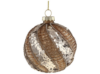 Елочный шар витой формы 8см, цвет - корица с золотом