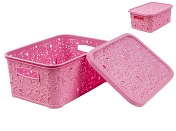 Корзина с крышкой Ажур (цвет - розовый) 6л Efe plastics