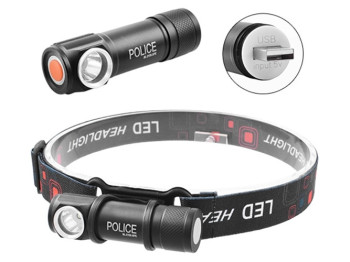 Фонарь налобный Police 2155-XPE, ЗУ USB, встроенный аккумулятор, магнит (2155-XPE)