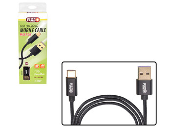 Кабель Pulso CC-1101C BK, USB - Type C 5А, 1м, black (супер быстрая зарядка/передача данных)