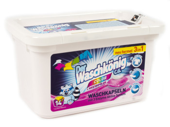 Капсулы для стирки бесфосфатные Waschkonig COLOR 14 x 24g (Германия)